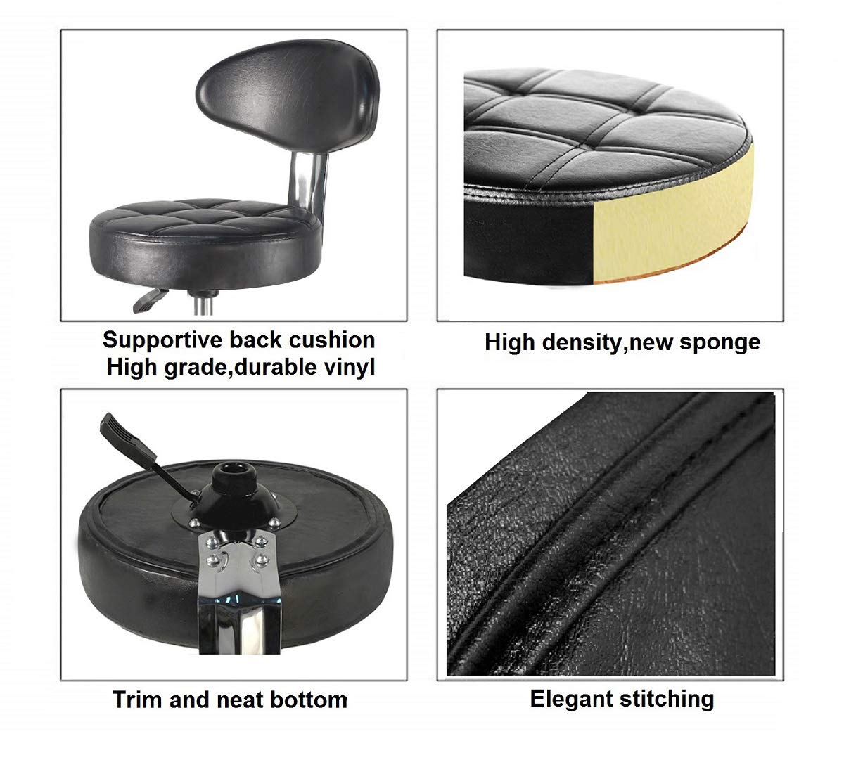 Kaleurrier Taburete con ruedas suaves de doble rueda, cómodo respaldo acolchado, asiento giratorio, altura hidráulica ajustable, resistente y duradera