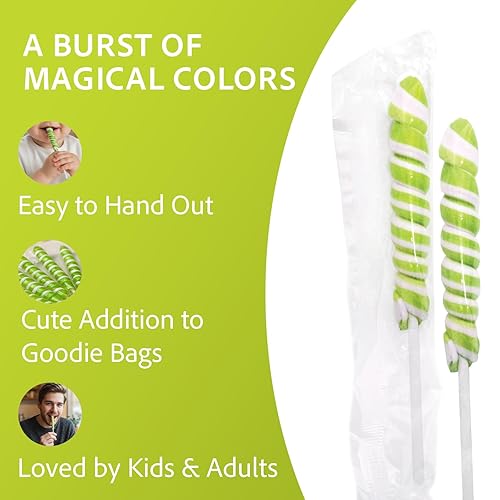Miniatura 5 de Adams & Brooks - Paletas pequeñas de unicornio de manzana verde brillante, tarro de 10 onzas (24 unidades) - Piruletas de unicornio Twisty, dulces