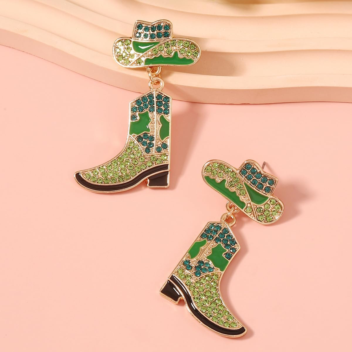 Colorful Rhinestone Western Boots Dangle Drop Earrings for Women Boho Cowgirl Cowboy Enamel Hat Boot Earrings Country Concert Party Outfits