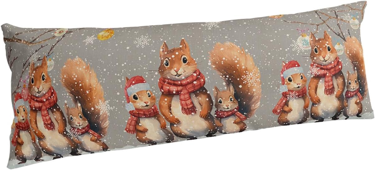 Christmas Elk Body Pillowcase,Soft Bed Throw Pillow Covers Decorative Sofa Couch Long Lumbar Bolster Pillow Sham Cushion Case with Envelope Closure,Winter Snowflake Deer Gift Xmas Tree Ball 20"x54"