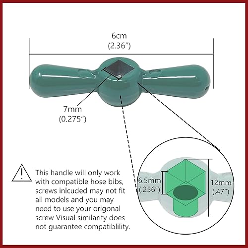 Miniatura 3 de MI MADOL IMPORTS, LLC MADOL Mango en T de repuesto de metal verde con brocha cuadrada Sillcock Tee Hose Bibb Mango de repuesto (2) 5400-2 Maneral