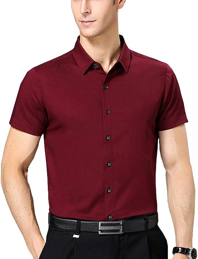 Nutexrol Herren Kurzarm Hemd Fur Business Hochzeit Freizeit Einfarbig Bugelfrei Weinrot S Amazon De Bekleidung