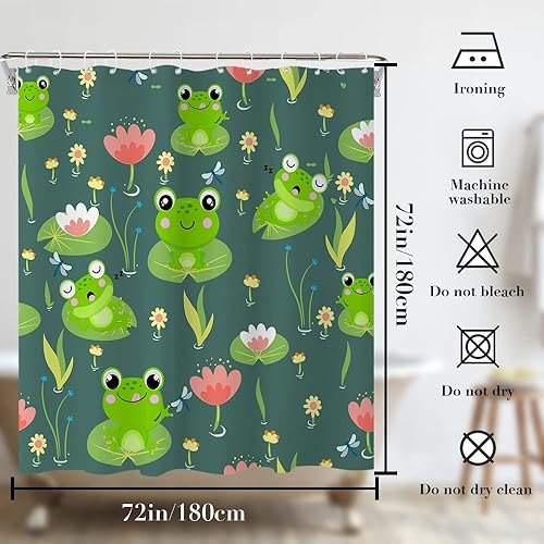 Miniatura 3 de Cortina de ducha con diseño de rana, diseño de hojas de loto, decoración de estanques florales, cortinas de ducha para niños, divertidas ranas de