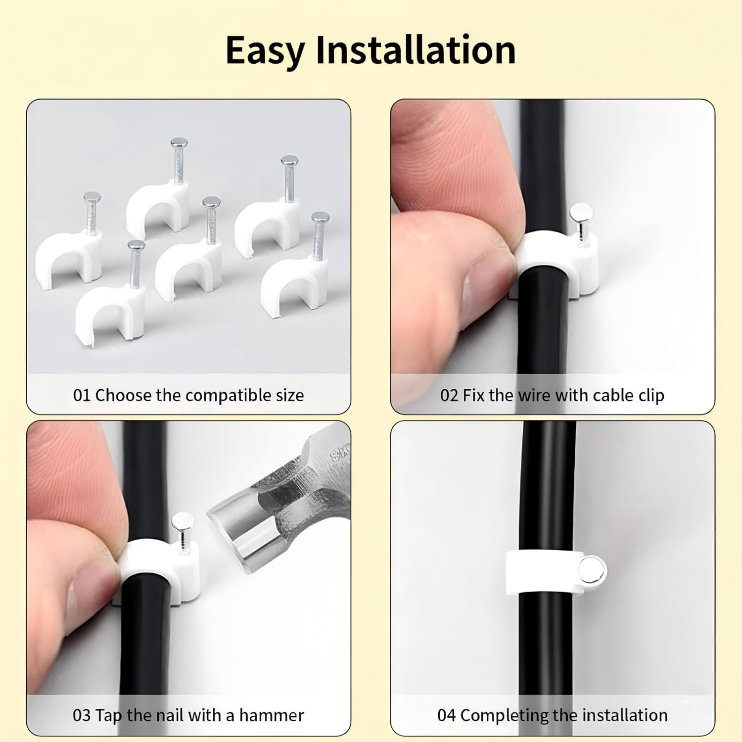 Cable Clips 100pcs 20mm Cable Tacks with Steel Nails Cable Holder Wall Wire Clips for Cord Management Wire Holders for Cords White