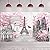 Paris Tapestry Backdrop Paris Wall Art Eiffel Tower Photo Banner Background European City Landscape Pink Wall Hanging Decor for Living Room Girl Bedroom Paris Themed Party Decoration, 72.8 x 43.3 Inch