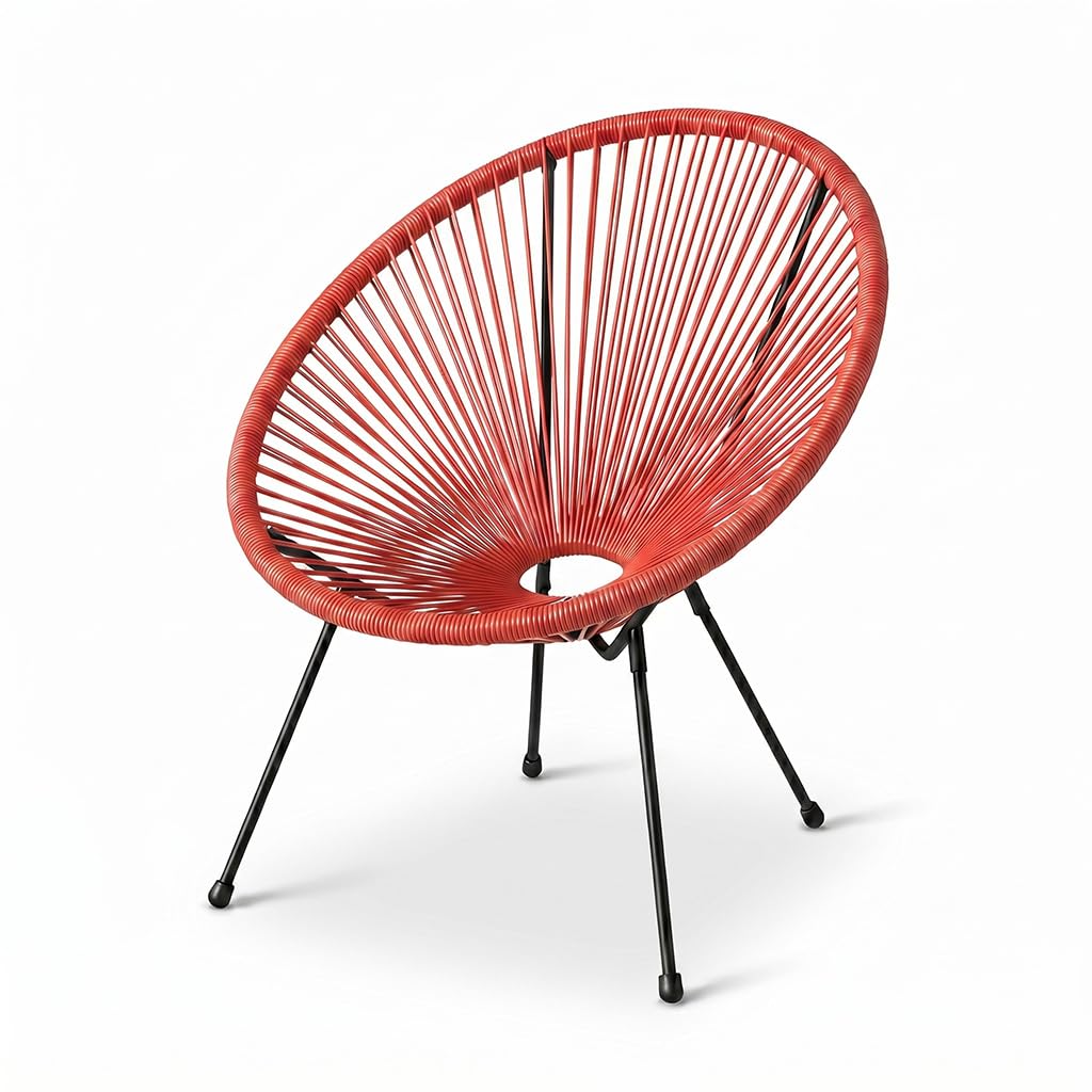 INTRECCI Sedia Design Multistring – Poltrona da Esterno in Rattan PE e Acciaio, Resistente ad Agenti Atmosferici, UV e Ruggine, 72.5 x 78 x 88 cm, Ideale per Giardino, Terrazzo – Colore: Arancione
