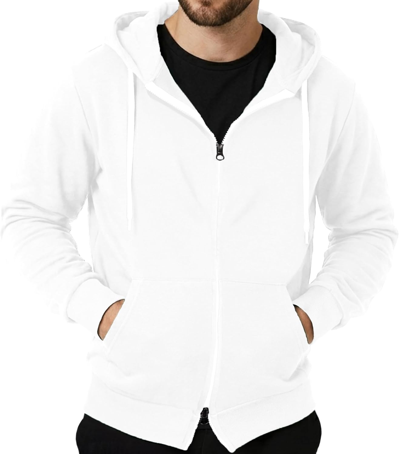 Ohoo Mens Slim Fit Double Slide Zipper Zip Up Hooded Sweatshirt Lightweight Long Sleeve Hoodie Jacket with Kanga Pocket