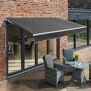 Primrose 3.0m Manual Awning - Charcoal Mayfair DIY Patio Awning Gazebo Canopy (9ft 8") Complete with Fittings and Winder Handle