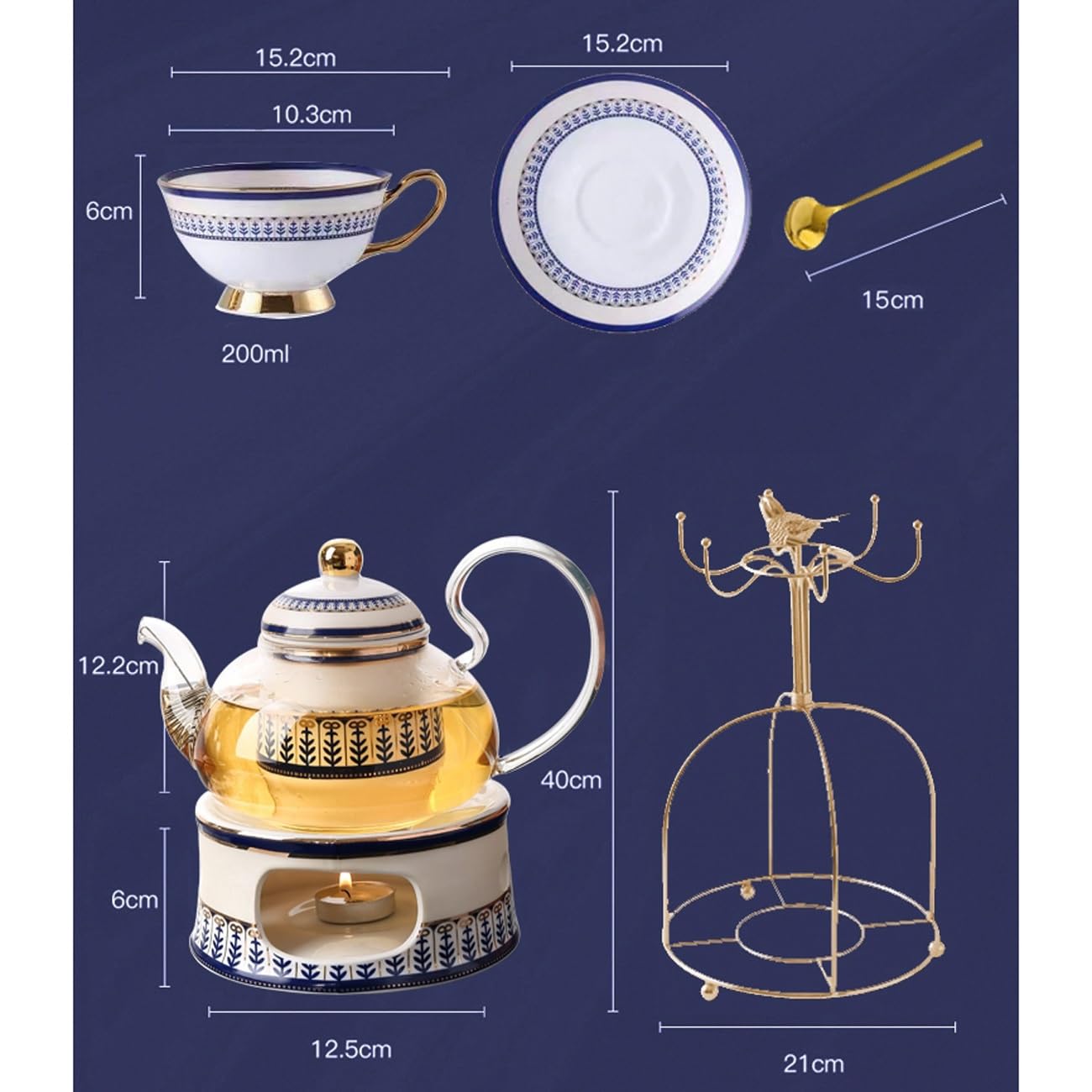 Zestaw Do Herbaty Z Porcelany Kostnej Z Metalowym Uchwytem, Lekki, Luksusowy Podwieczorek, Herbata Owocowa, Herbaty Kwiatowe, Zestawy Ze Szklanym Czajniczkiem I Podgrzewa