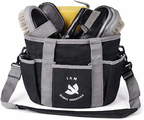 Kit de aseo premium (9 piezas) - Bolsa organizadora con cepillos para sala de clavos - Cepillos de nailon y plástico para caballos - Perfecto para