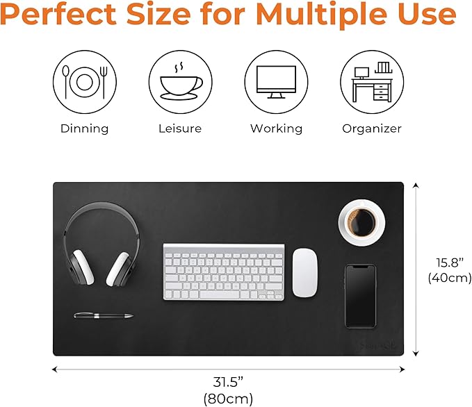 Protector de Escritorio SenseAGE de Cuero, Tapete Antideslizante para Mouse y Escritura, Negro miniatura 2