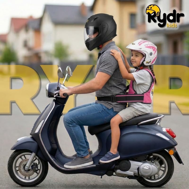 Image of RYDR Motorcycle Safety Harness for Kids | Reflective & Adjustable Two-Wheeler Safety Belt for Boys and Girls (2-12 Years) (Pink, Without Pocket)