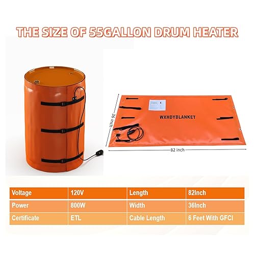 Miniatura 4 de -Certificado ETL: calentador de tambor de cubierta completa profesional de 55 galones, 120 V, 800 W, calentador de cubo IP67, calentador de cubo,
