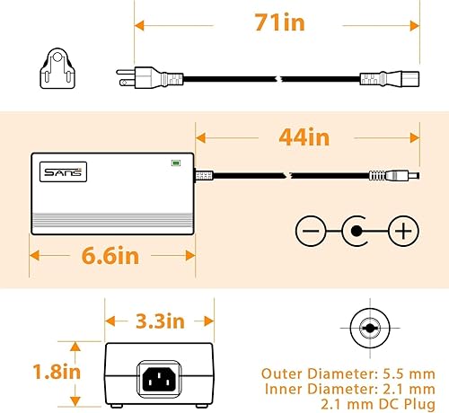 Miniatura 5 de Syvrac Cargador Eléctrico de Bicicleta 48-54.6V 2A para Batería de Litio de 48V Voltaje de Entrada AC120V (Conector Jack DC2.1MM)