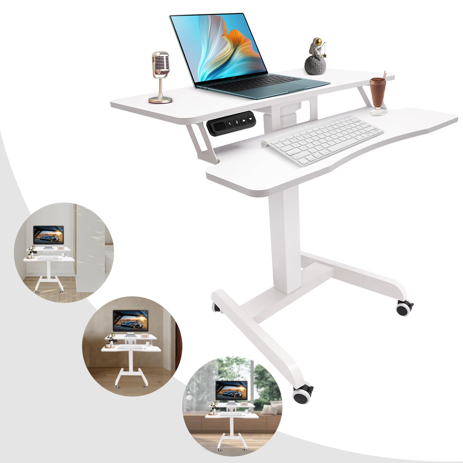 Scrivania elettrica a 2 Livelli con Altezza di rotolamento Regolabile, scrivania Mobile in Piedi, postazione di Lavoro Sit-Stand per Home Office, Bianca