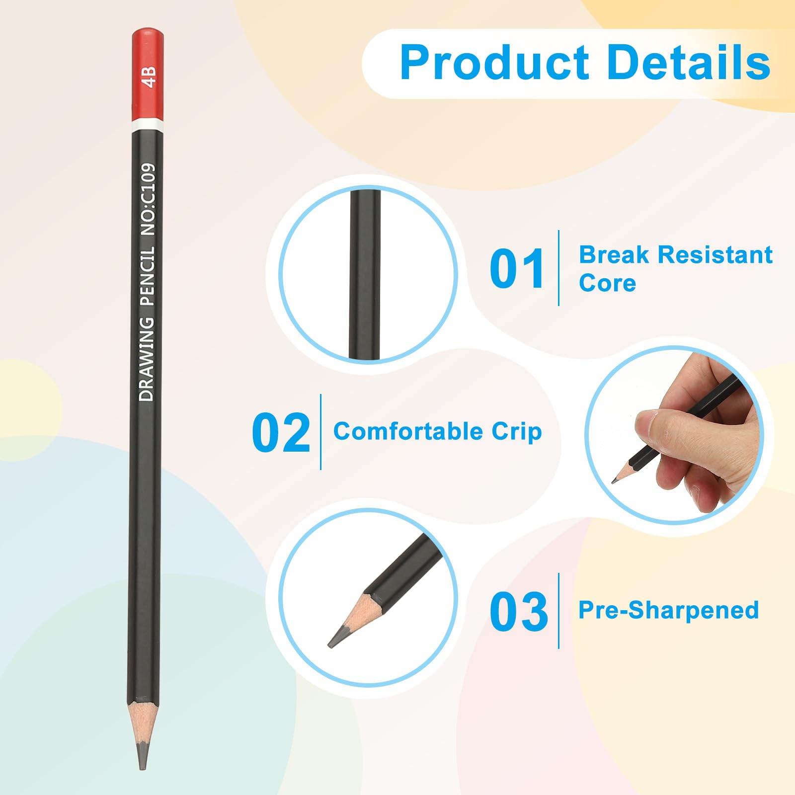 PATIKIL 4B Drawing Pencils, 12PCS Sketch Pencils for Drawing Art, Classroom, Office - Image 4