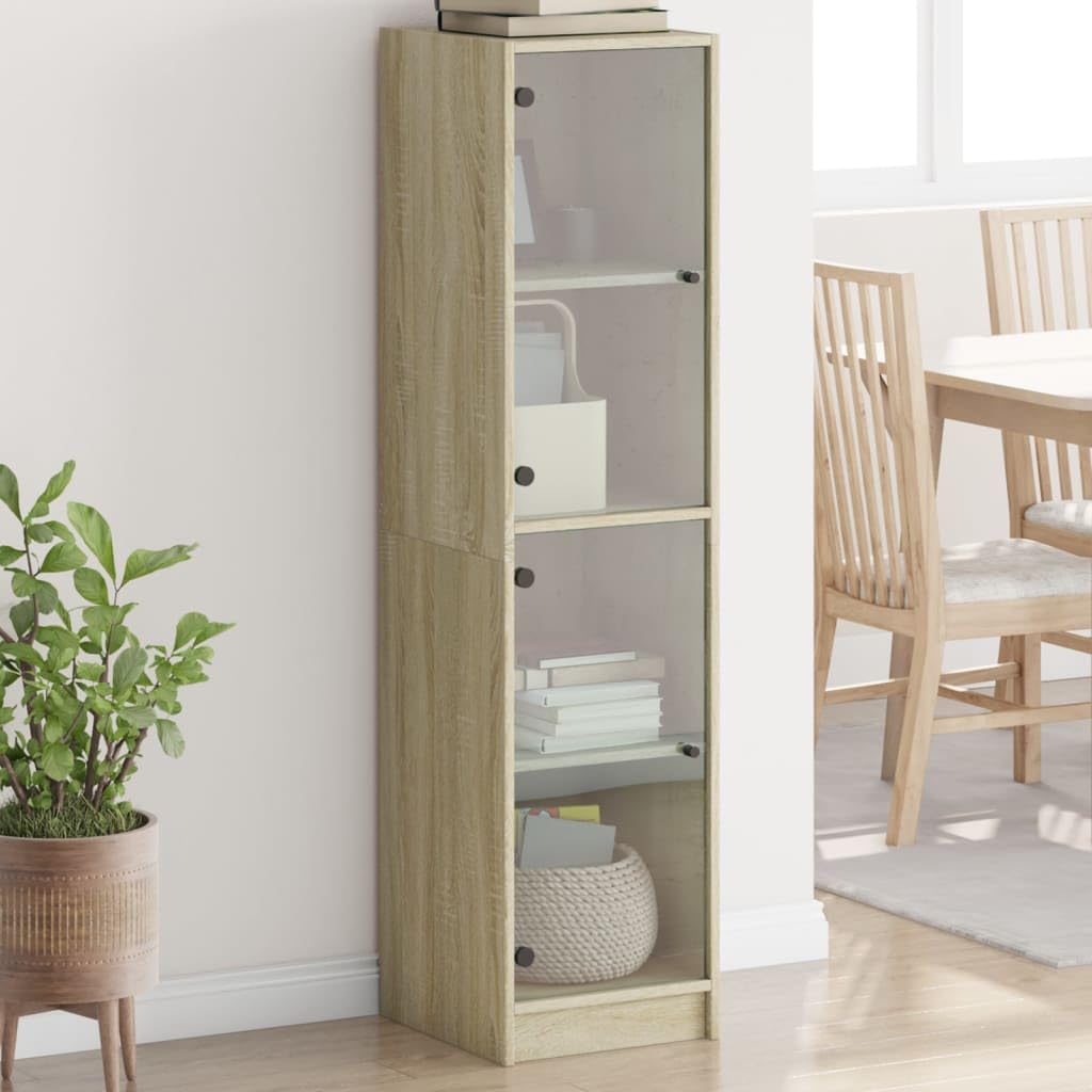 vidaXL Highboard, Beistellschrank mit Glastüren, Sideboard mit viel Stauraum, Schrank Kommode Hochschrank Wohnzimmer Schlafzimmer, Sonoma-Eiche