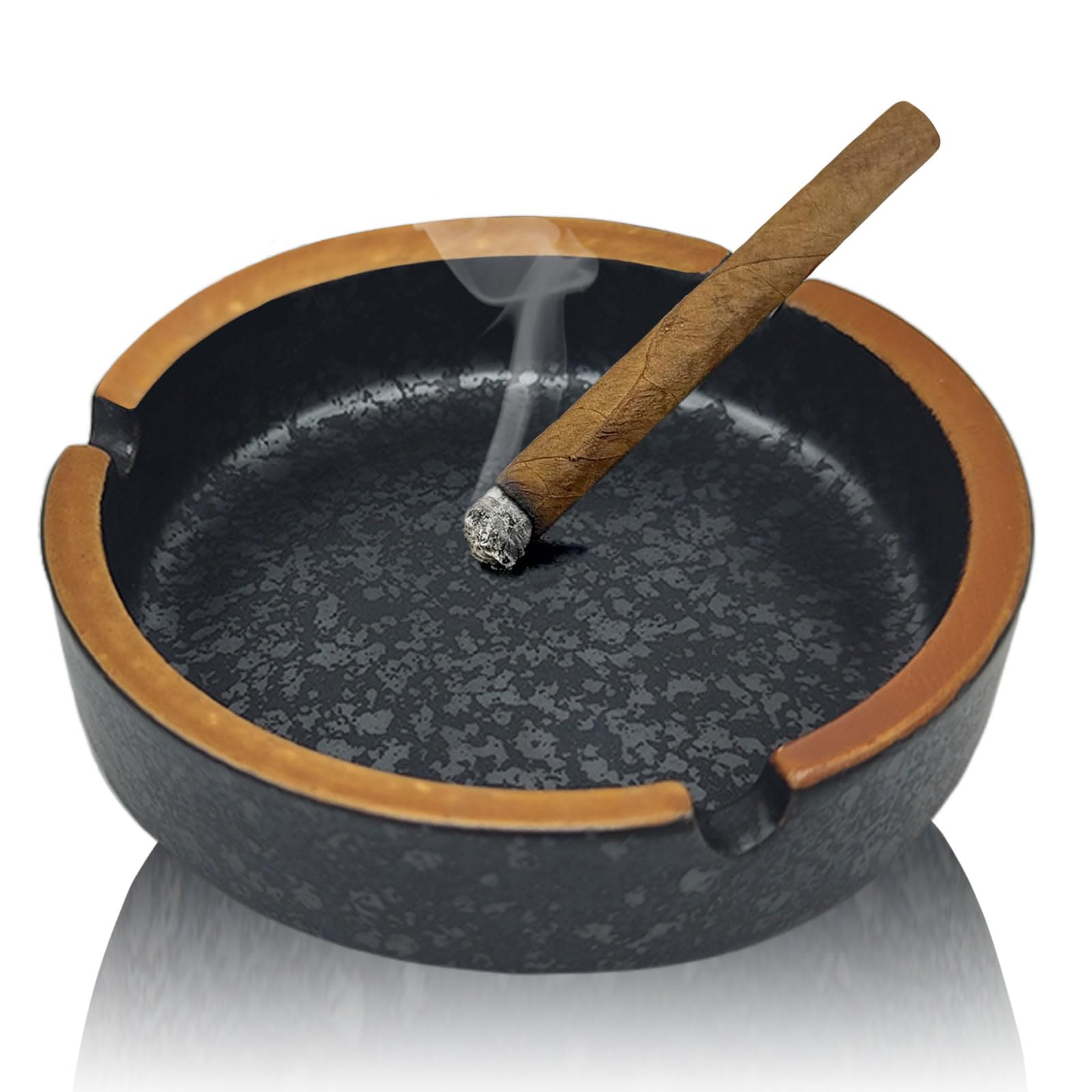 Stylish Round Ceramic Ashtray for Indoor or Outdoor Spaces, Retro Lava Dazzling Black Cigarette Ash Tray for Home, Patio, and Office Use (lava black)