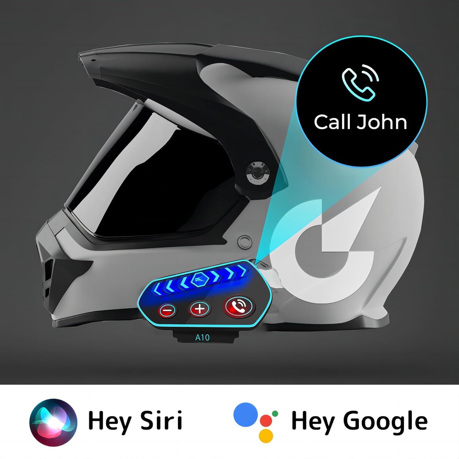 Beyi - Auriculares Inalámbricos Bluetooth para Moto, Intercomunicador Manos Libres, Bluetooth 5.0, Control de Llamadas, Escuchar Música, Cortavientos y Antiinterferencia, Botón Grande con Luz