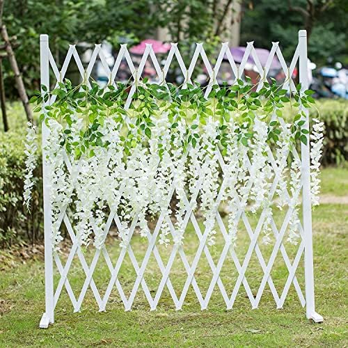 Artificial Wisteria Flowers, 16PCS Fake Wisteria Vine Hanging Garland Flowers, Hanging Trailing Plants Bush String Flower for Outdoor Wedding Home Garden Party DIY Wall Décor Simulation Flower (White
