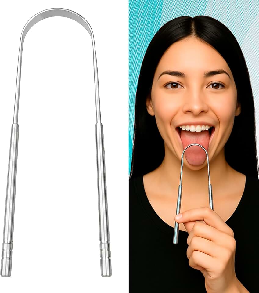 Raspador de Língua Aço Inoxidável - Higiene Oral Completa, Remove Mau Hálito, Super Durável, Ergonômico e Fácil de Limpar