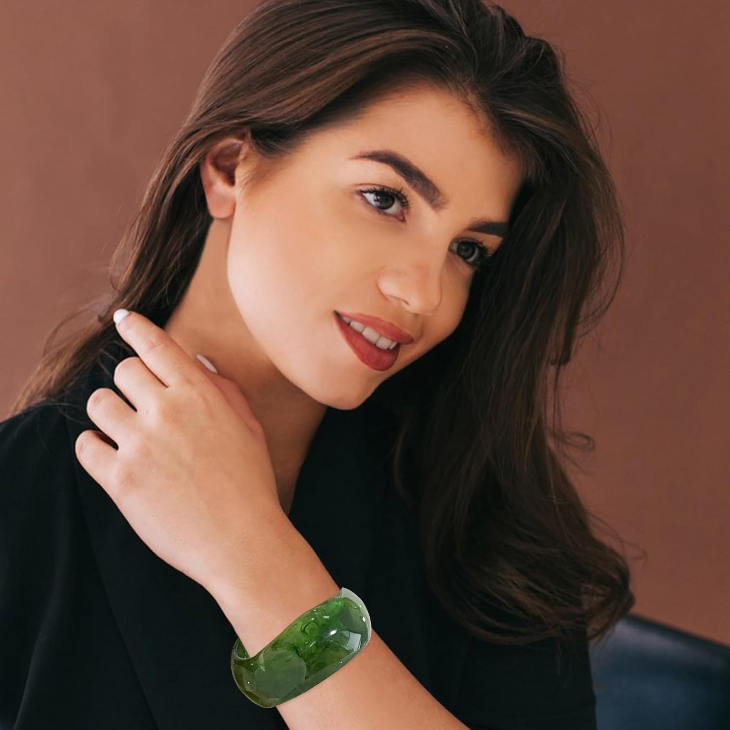 FUNOJOY Acrylic Resin Bangle Bracelets for Women 1-3Pcs Simple Oval Polished-Finish Chunky Bangle Bracelet Wide Wristbands Fashion Jewelry Bracelet for Women - Image 5