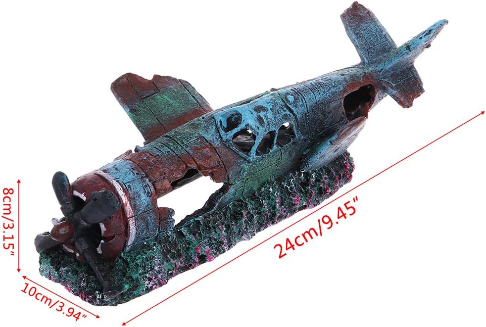 Aquarium Plane Wreck Decorations Fish for Tank Ornaments Resin Sunken Aircraft for Freshwater Saltwater Betta Tanks Deco Aquarium Heater Light Thermometers Gravel Pump Sand Decorations