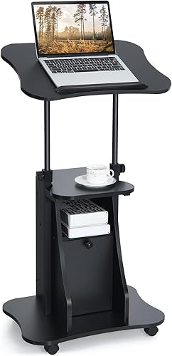Podio portátil para laptop, soporte de podio portátil de altura ajustable, escritorio de atril rodante con almacenamiento, parte superior inclinable