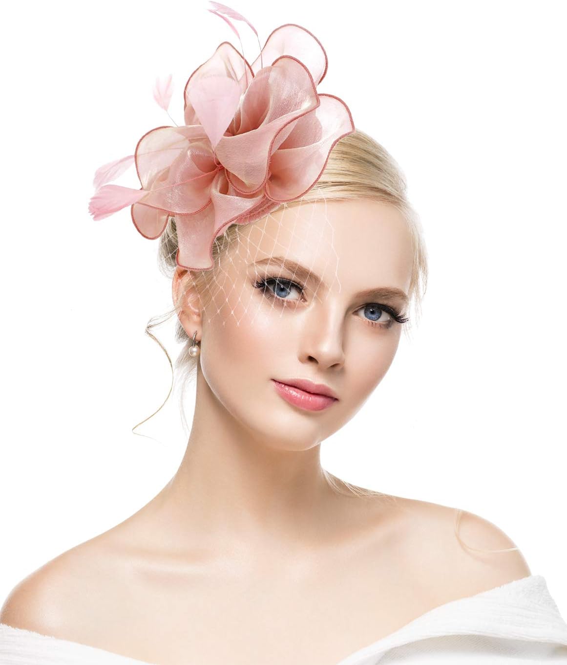 kasteFascinators Hat for Derby Women Tea Party Headband Kentuck Cocktail Flower Mesh Feathers Hair Clip