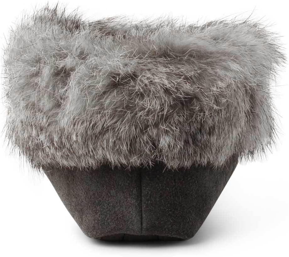 Manitobah Tipi Moccasin - Womens Indoor Slipper, Fleece-Lined, Suede Leather, Rabbit Fur Trim