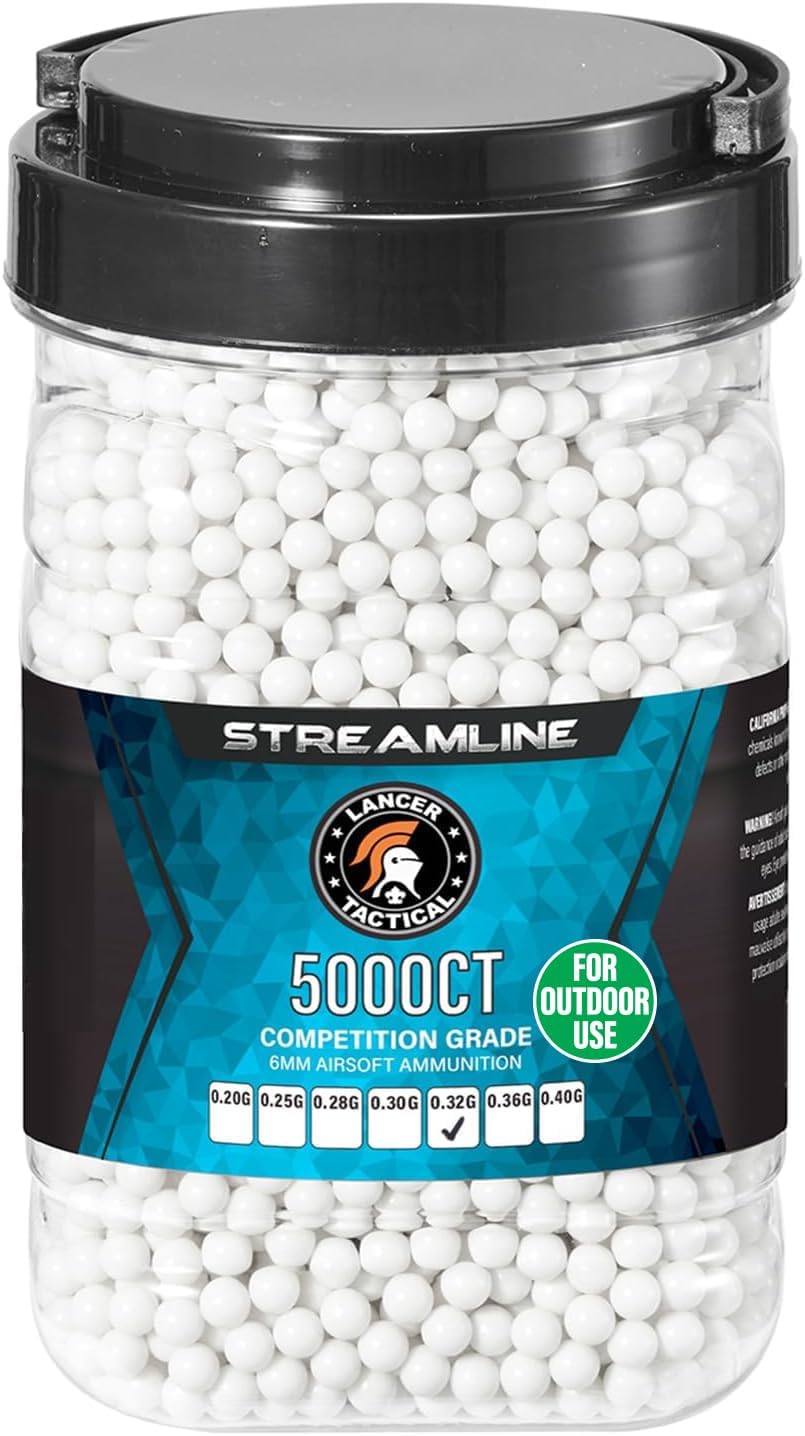 Lancer Tactical 5,000 Round 6mm Airsoft Outdoor Tracer Pellets 0.20g-0.32g, Bucket Size Competition Grade Outdoor Tracer BBS - Outdoor Field Compliant (Made in Taiwan)
