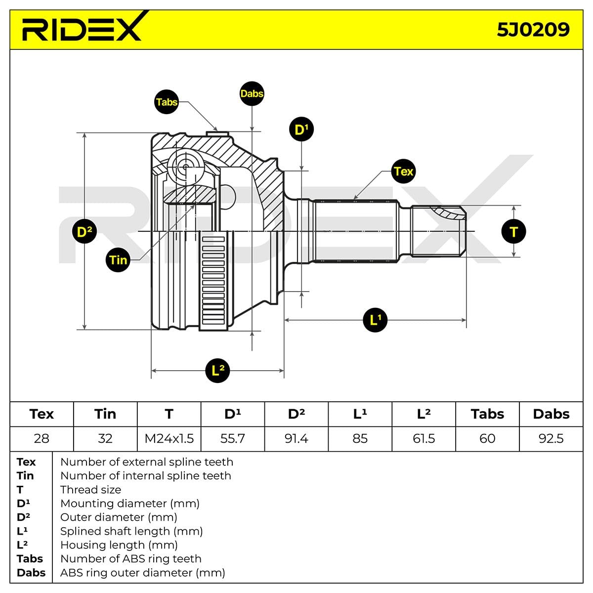 RIDEX 5J0209 Kit giunti semiasse Compatibilità con LAND ROVER Freelander SUV L314