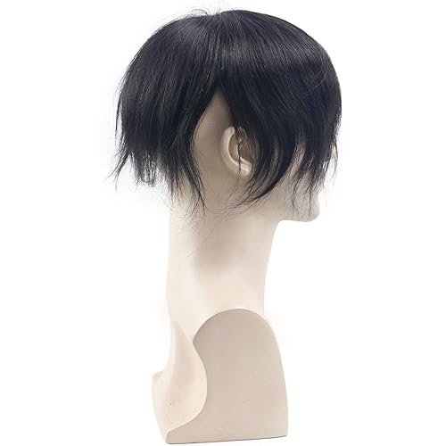 Miniatura 3 de Toupee para hombres piezas de cabello humano fino mono encaje superior PU perímetro europeo sistema de reemplazo de cabello 9x7 pulgadas 1B color