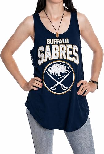Calhoun NHL Distressed Team Logo Ladies Flowy Racerback Crochet Lace Tank Top (B