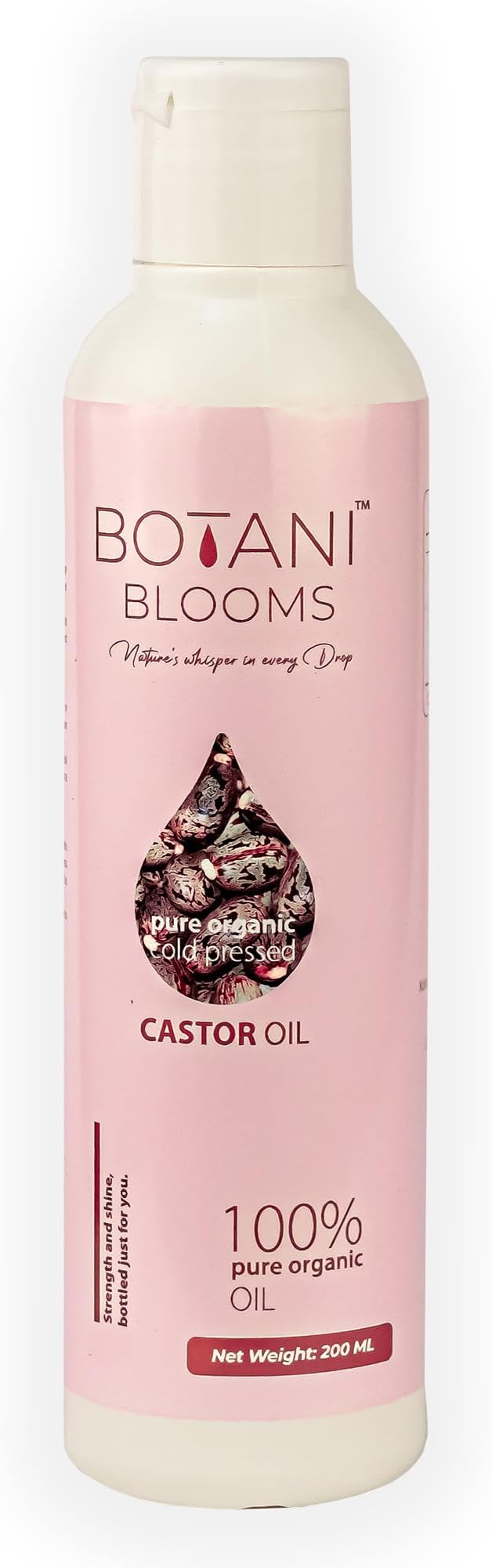BOTANI BLOOMS-100% Pure organic Castor Oil For Skin & Hair With Vitamin E, Omega-6 & 9-hydrates skin and wrinkles 200 ml.