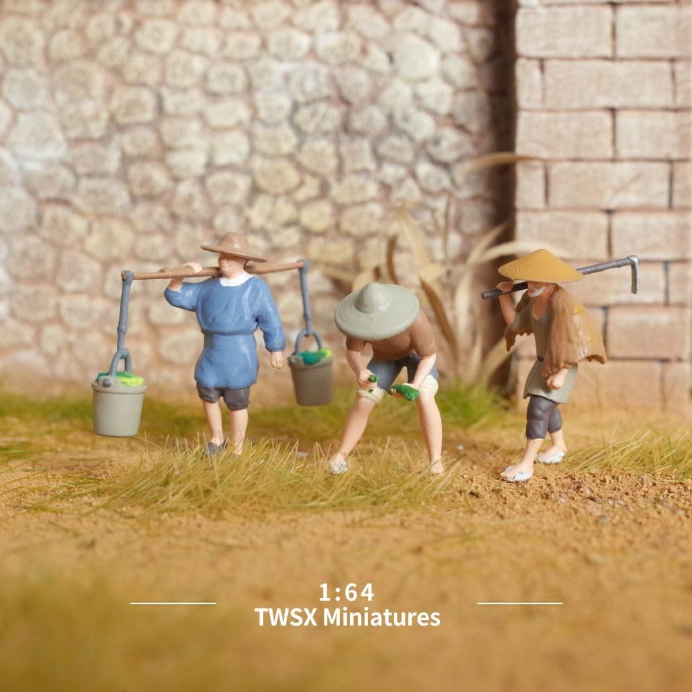 Farmers Working in The Fields 3pcs, 1:64 Scale, Farmers,Miniature People, Miniature Models, Suitable for DIY Landscapes, Creative Scenes, Matching and Macro Photography