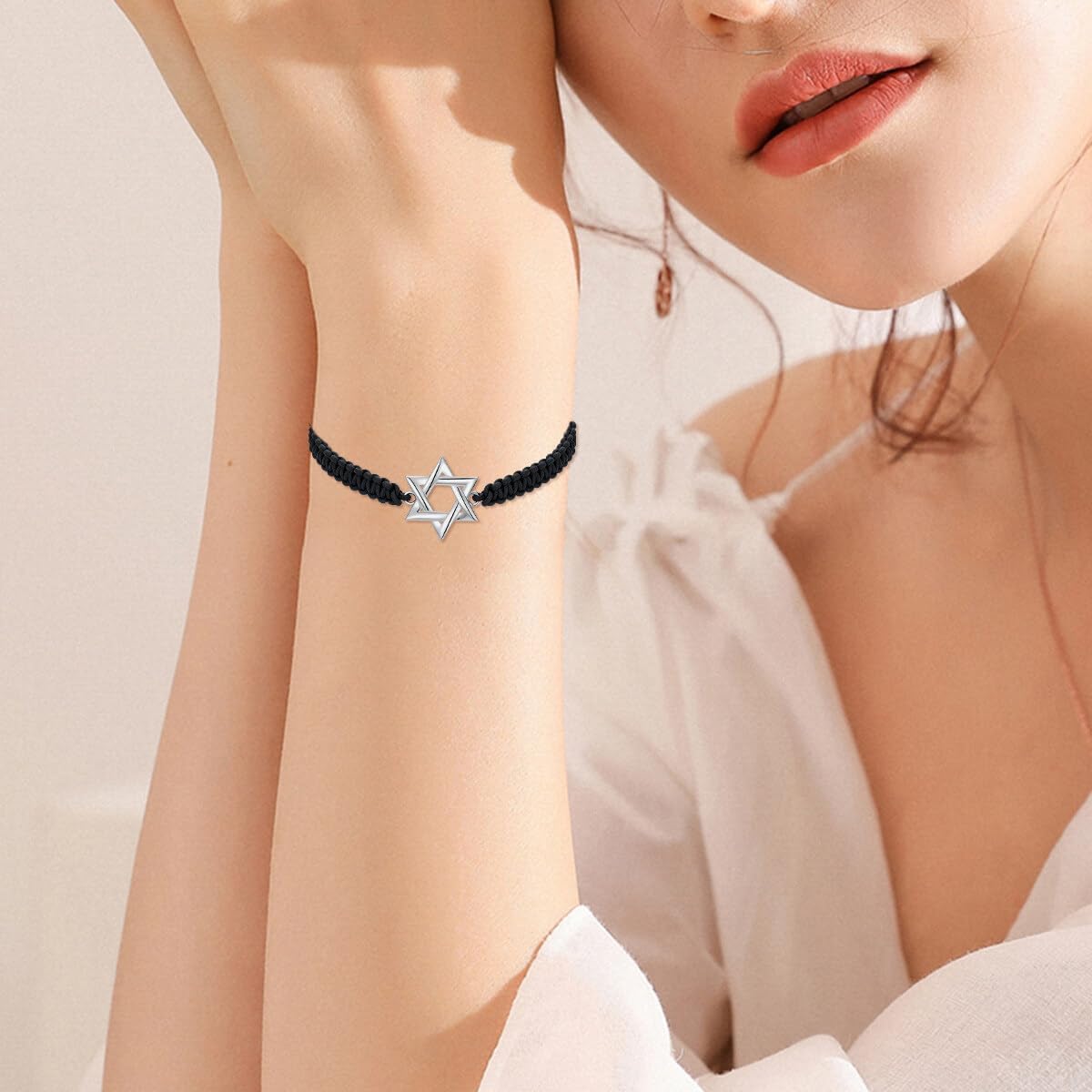 Star of David Bracelet Sterling Silver Jewish Adjustable Nylon Rope Bracelet for Men Women - Image 3