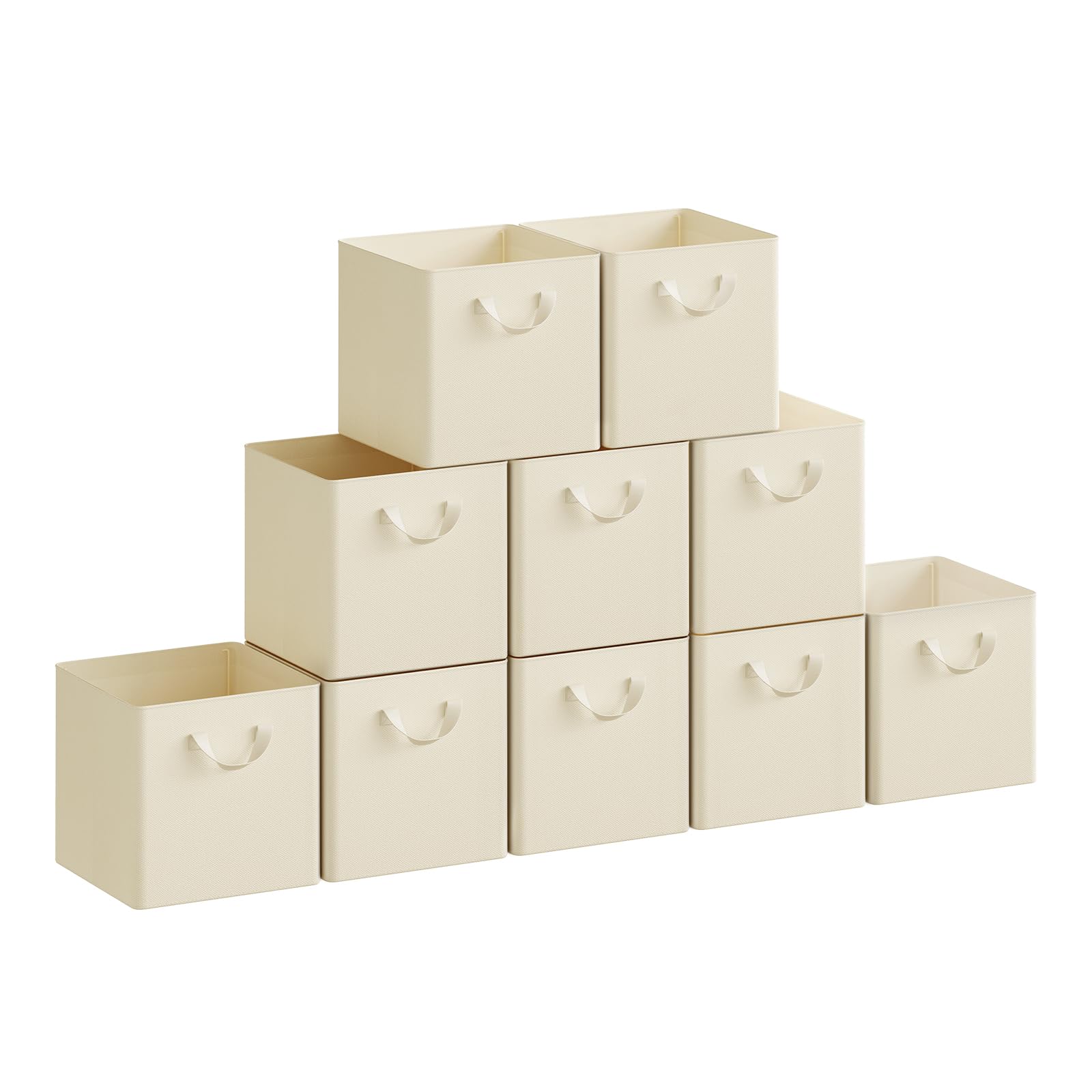 WOLTU Fabric Storage Boxes Set of 10, Collapsible Cube Baskets with Handles and Metal Frame, Wardrobe Organisers for Living Room, Study, Bedroom, Linen, Cream, 29x29x28cm