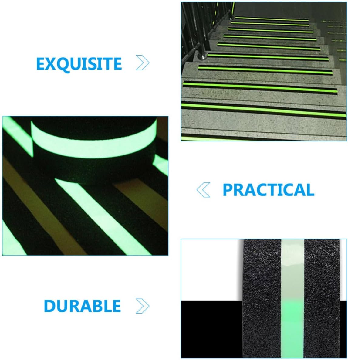 Anti-slip Grip Tape for Stairs and Floors, Black Rubber Non-skid Tape with Improved Visibility and Glow the Dark Features, for Bathroom and Kitchen Safety