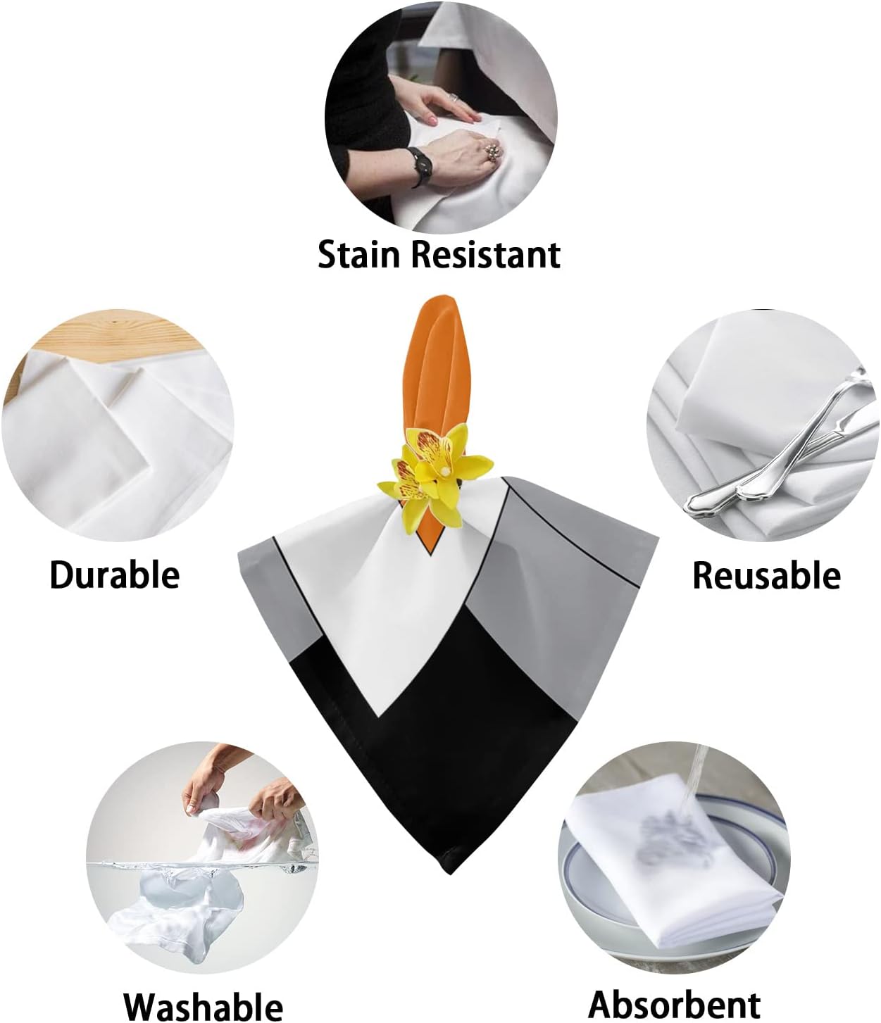 Mid Century Modern Kitchen Cloth Napkins 8 Pack, Orange Black Grey White Geometric Abstract Art Dinner Napkins Soft Table Napkin for Family Dinners Parties Wedding, Washable & Reusable 20" x 20"