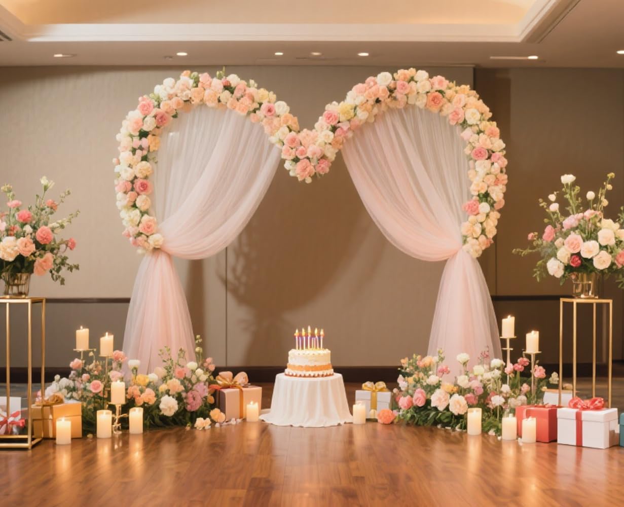 8,8 * 7,5 pies en Forma de corazón Arco de Soporte, jardín con Base, Fondo de Metal para Boda Graduación Fiestas de la Temporada, Decoración de Fondo de Aniversario