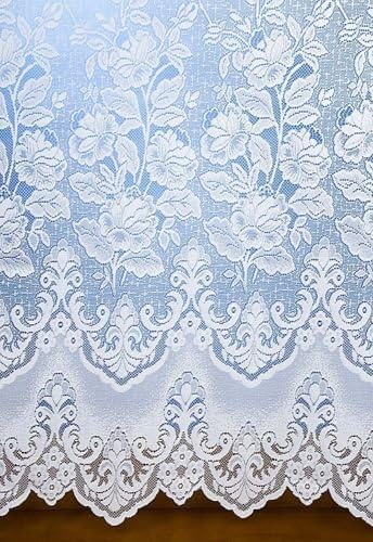 home-expression White thick traditional heavy lace net curtain vintage rose damask flowers floral leaves scroll 45 inch 114cm drop sold by the metre