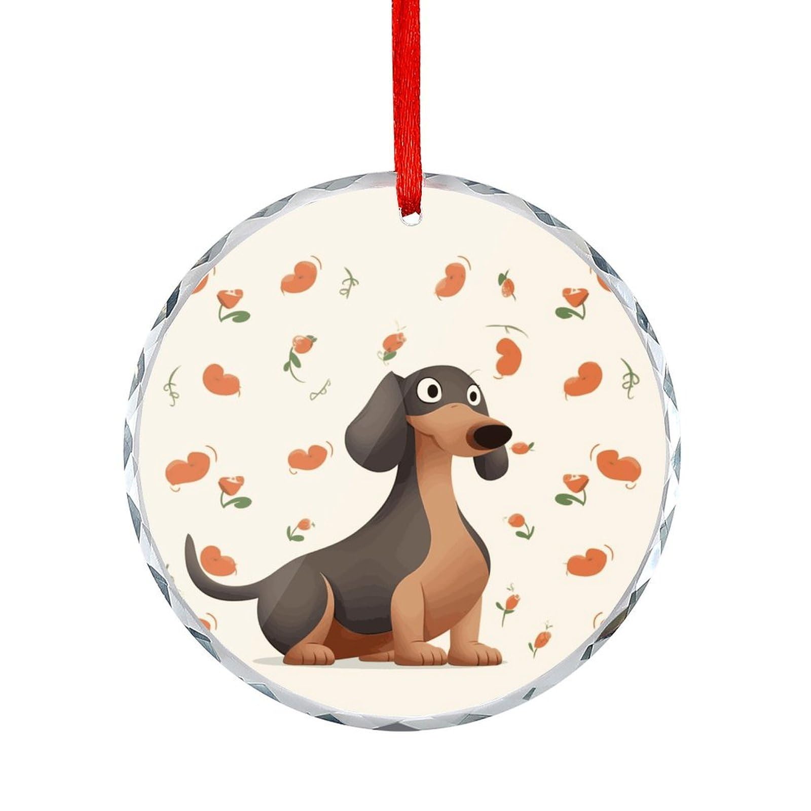 Btcowzrv Style I Love My Dog Dachshunds Round Ornament Hanging Pendant Decor
