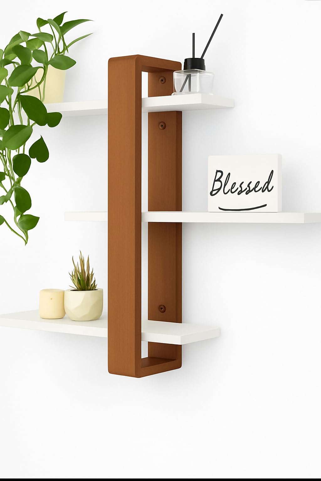 ETIQUETTE ART Floating Shelves for Wall Mounted Shelving Engineered Wood 3 Tier Large Shelf for Bedroom Living Room Office Bathroom Home Decoration Storage Plant Photo Display (Brown & White)