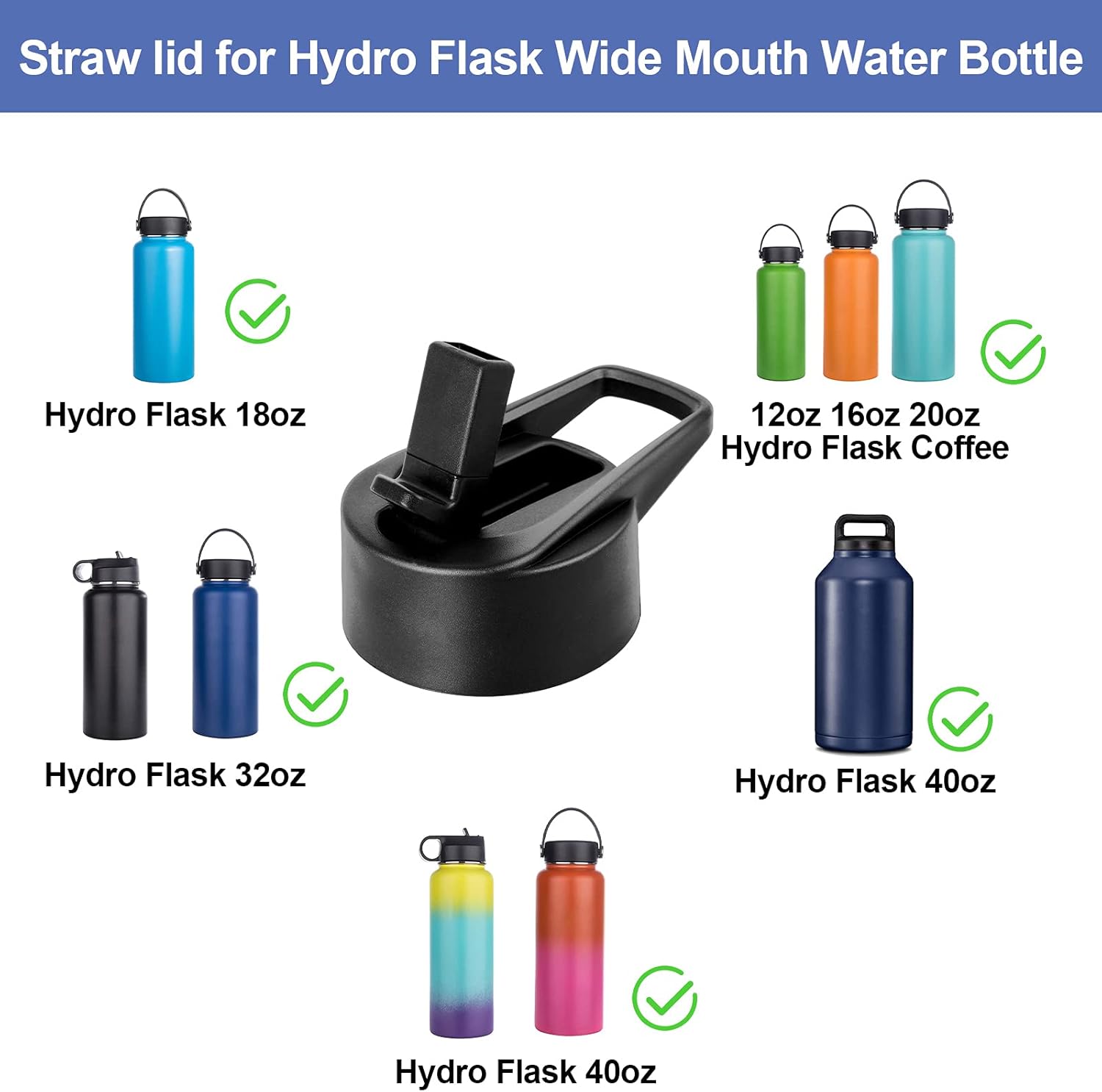 ASTER Straw Lid for Hydro Flask Wide Mouth, Straw Lid with Straws for
