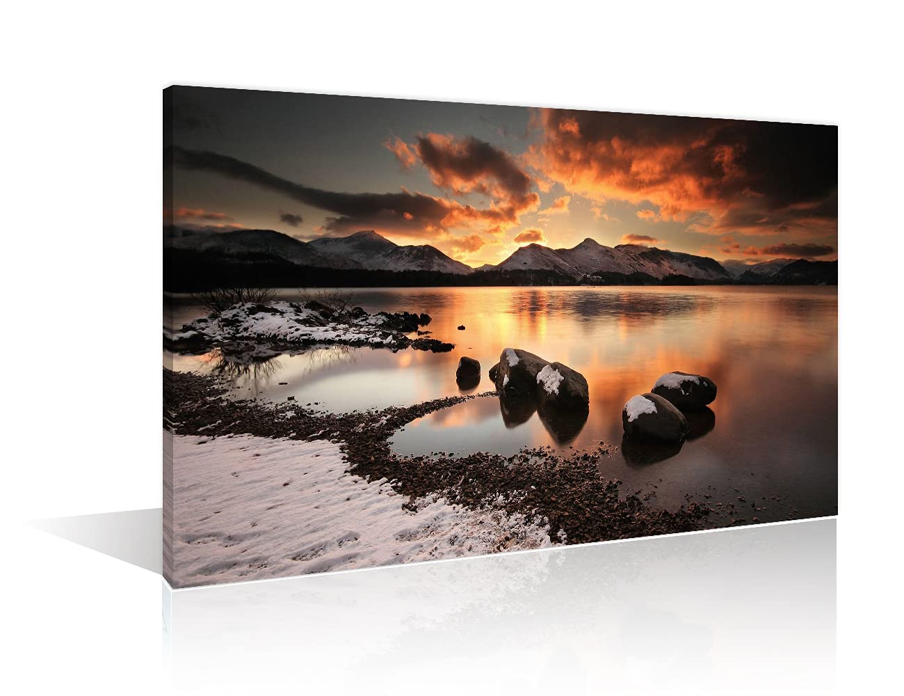 TISHIRON Wall Art Beach Decor Framed 24X16in Sea Dusk Sunset Poster Canvas Print Home Office Decorations for Living Room Seascape