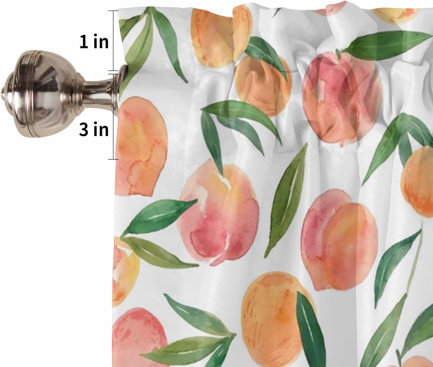 Libaoge Window Curtains 63in Length for Bedroom Living Room Fruit Pink Peach Leaf Flower White Rod Pocket Drapes Semi-Sheer Window Curtains for Bedroom Bathroom Patio Door Windows 2 Panels 42x63in