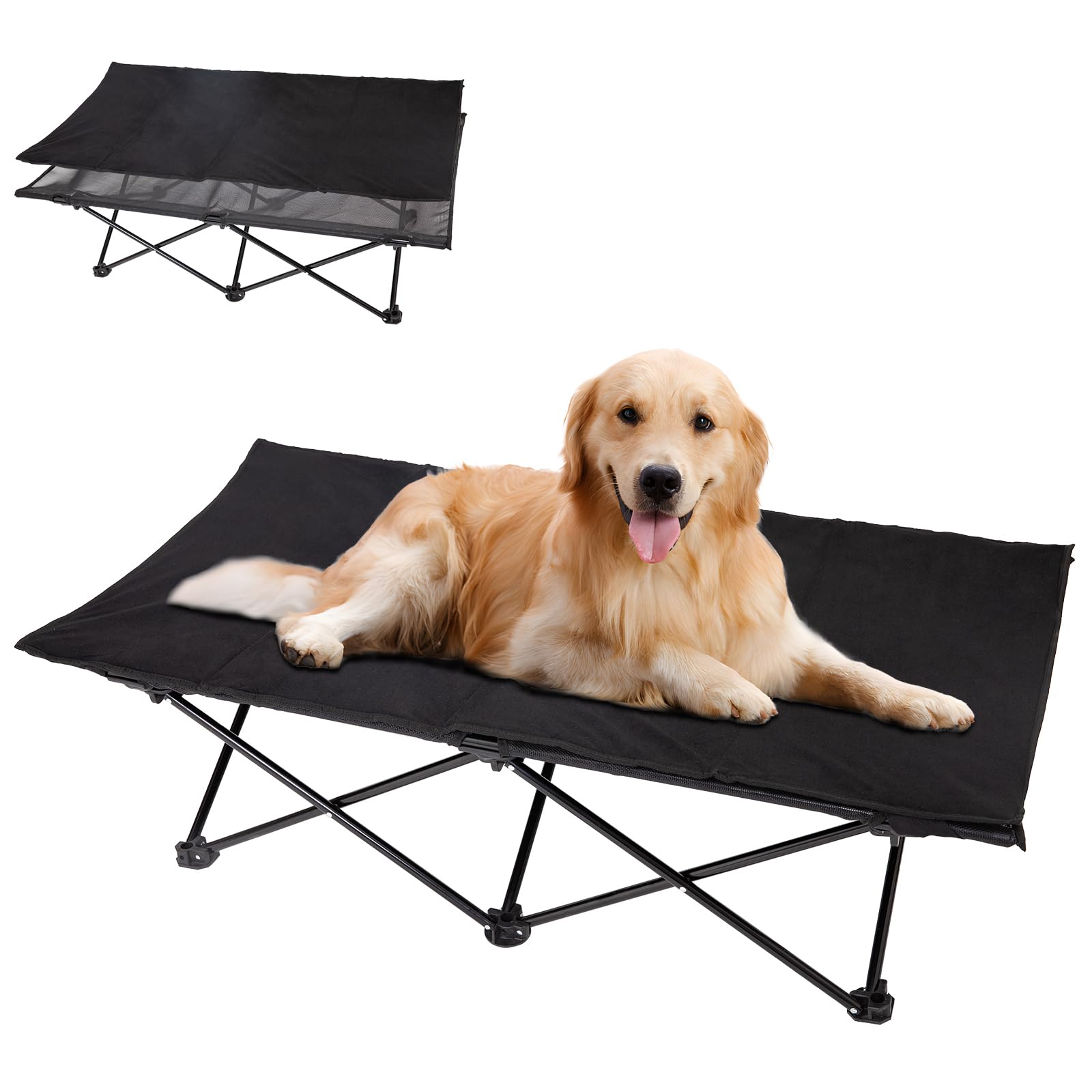 KingCamp Lit Surélevé Pliable pour Grand Chien, Taille L, jusqu'à 70 kg | Lit pour Chien avec Maille Respirante,Tapis d'Hiver, Surélevé 30cm, Cadre en Acier Q195, pour Intérieur&Extérieur