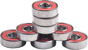 Pacote com 8 Rolamentos de Skate ABEC-11 608 Rolamentos de Roda Longboard de Patins de Alta Velocidade 8 mm Furo Preto Vermelho Peças de Reposição (Vermelho)