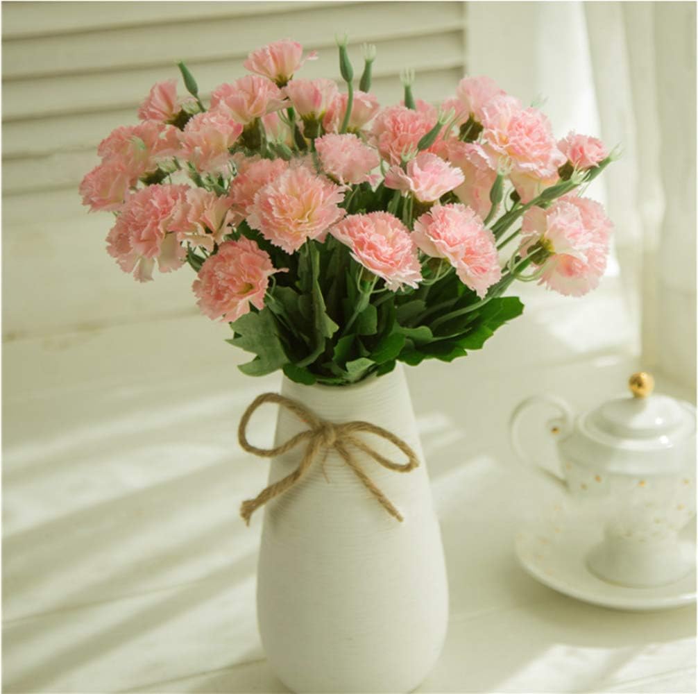 MZMing [4 Pack Best 10 Carnation Head Artificial Carnation Flower Fake Flowers Artificial Silk Bush Artificial Flower Bouquet for Home Wedding Grave Vases Decoration-Light Pink